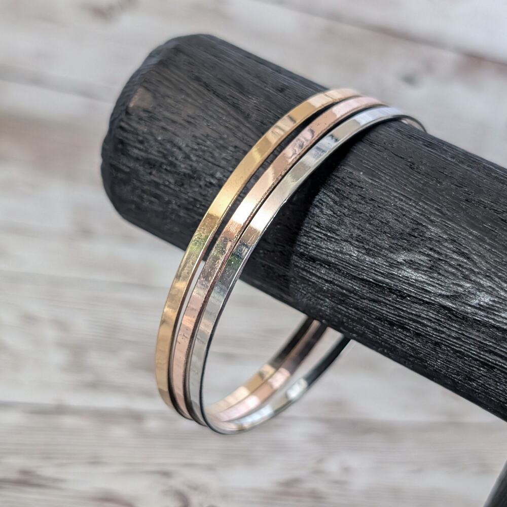 Set of 3 Bracelets - Silver Tone, Rose Gold Tone, Gold Tone - Some Marks